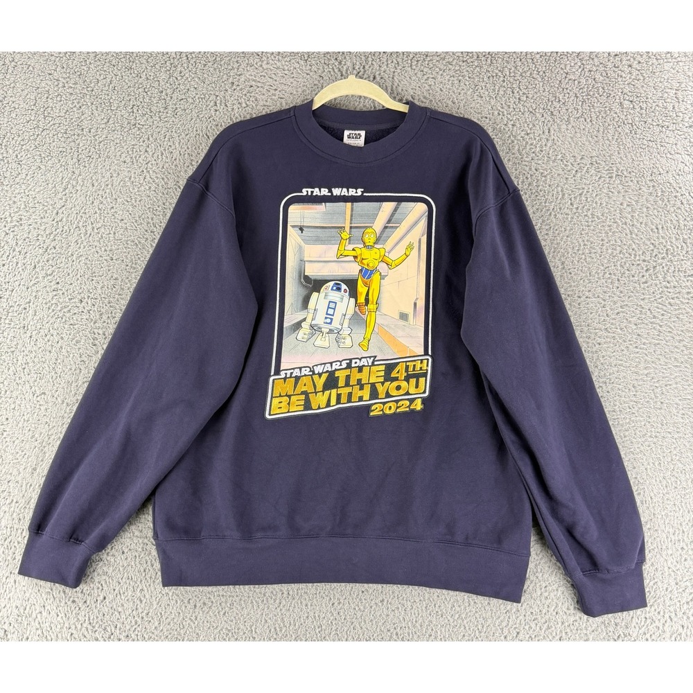 Star Wars Sweatshirt Unisex Large Blue May The 4th 2024 C-3PO R2-D2 Disney